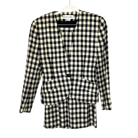 Vintage Christian Dior cream/black checkered skirt‎ suit - Picture 1 of 16